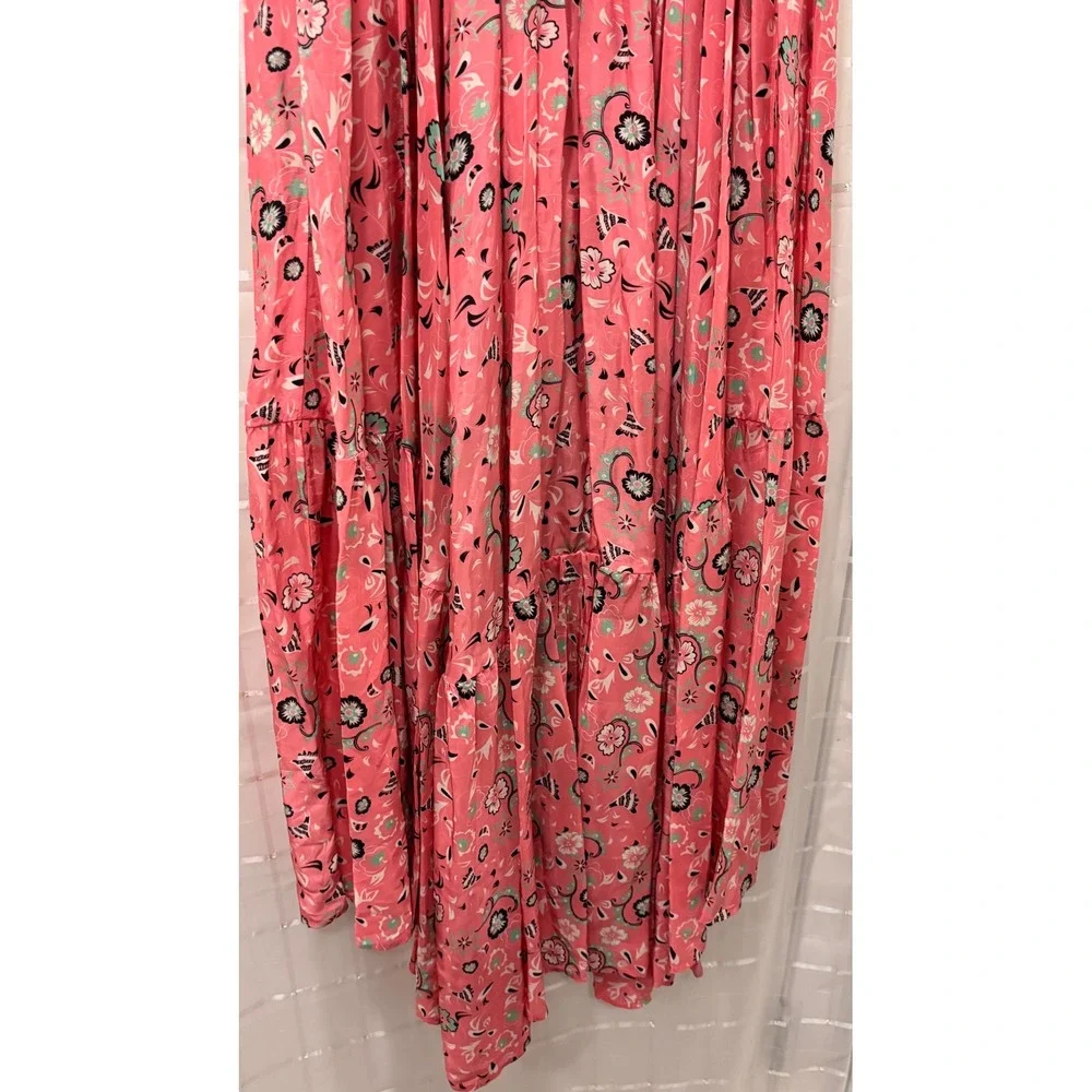 Mimi Liberte Michel Klein Pink Floral Silk Maxi Skirt Smocked Tiered Size 36 NEW